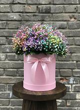 Цветочная композиция из Гипсофила и Розы в шляпной коробке в Волжском Самарской области