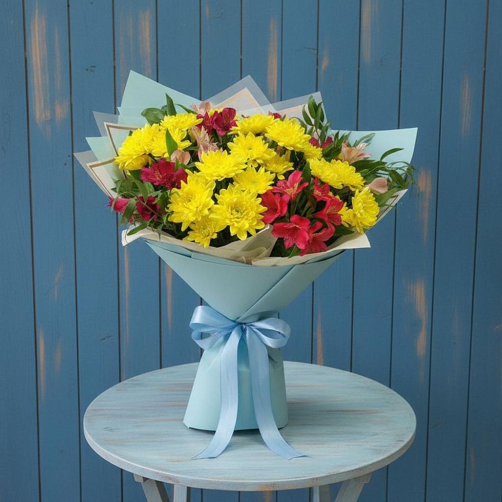 Букет цветов из: Альстромерии и Хризантемы в Волжском Самарской области