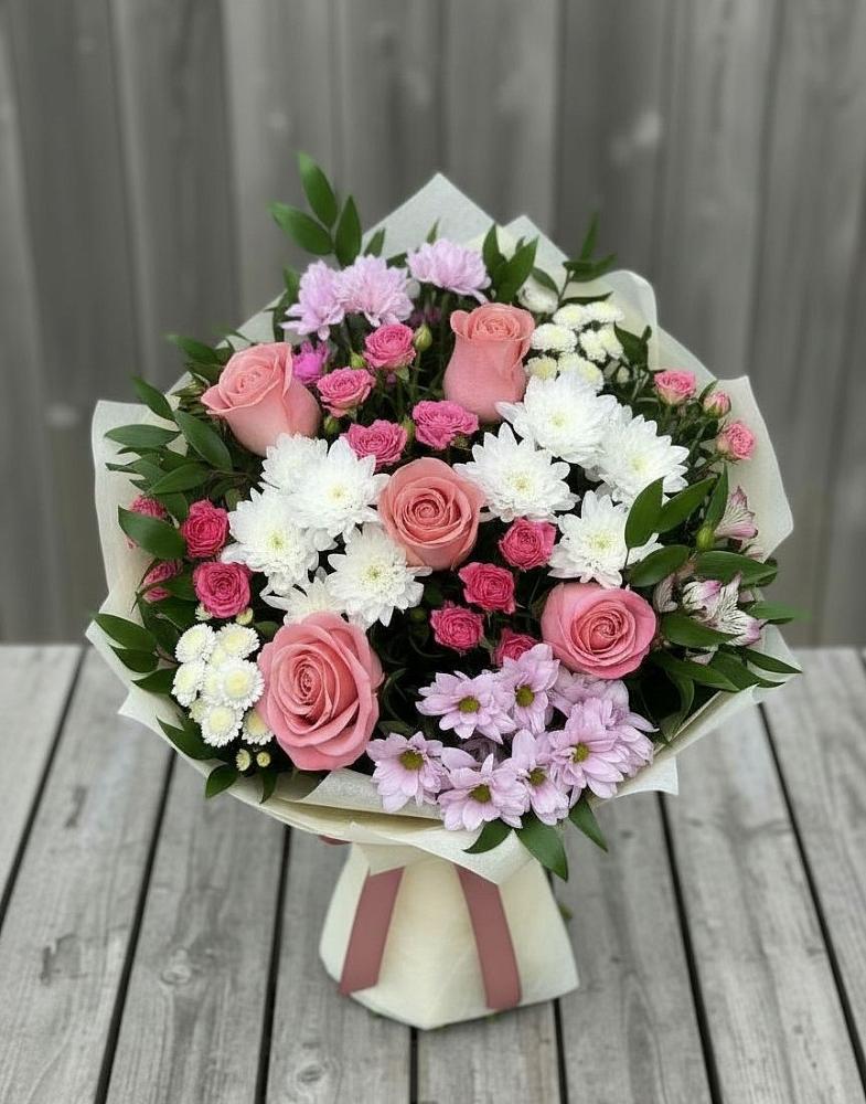 Букет цветов из: Альстромерии, Гвоздики, Розы и Хризантемы в Волжском Самарской области