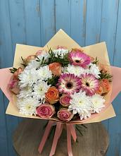 Букет цветов из:  Розы, Герберы и Хризантемы в Волжском Самарской области