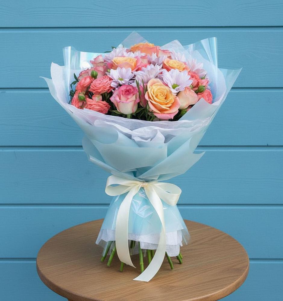 Букет цветов из: Хризантемы и Розы в Волжском Самарской области