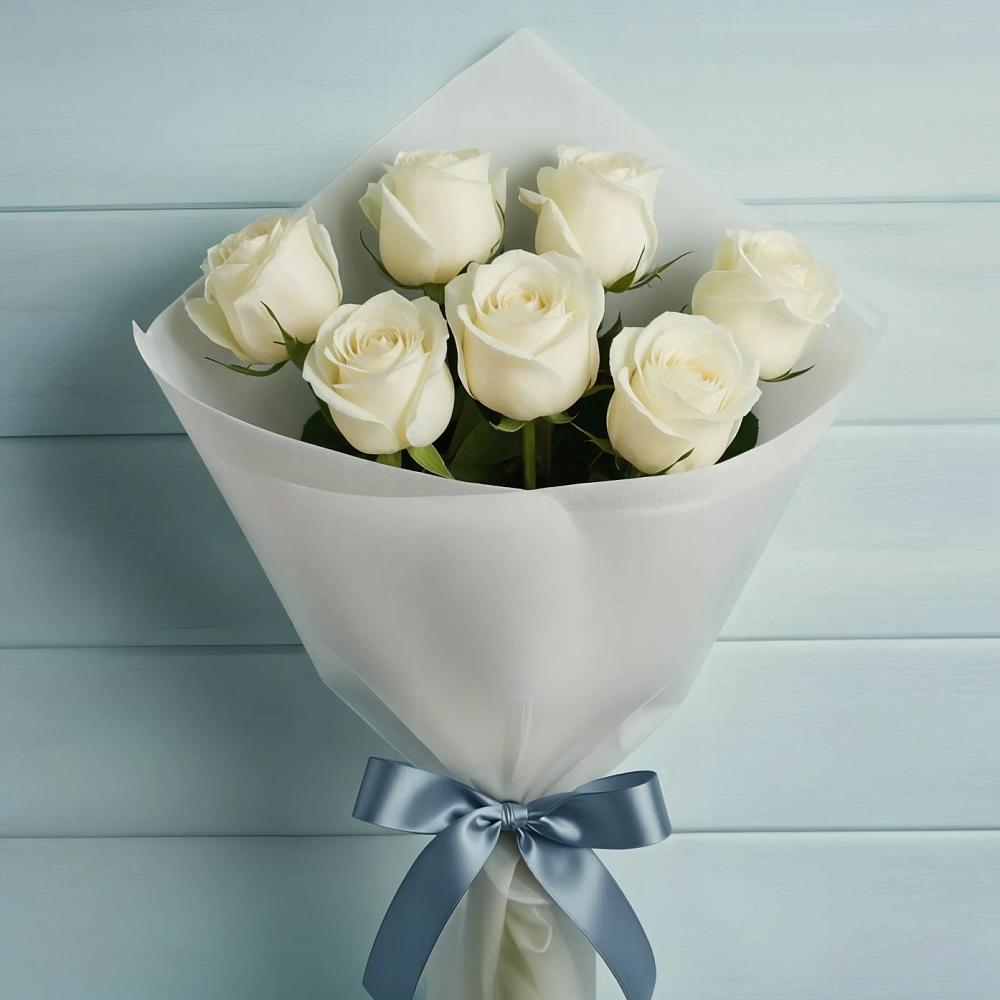 Букет 7 Белых роз Эдлесс Лав в Волжском Самарской области
