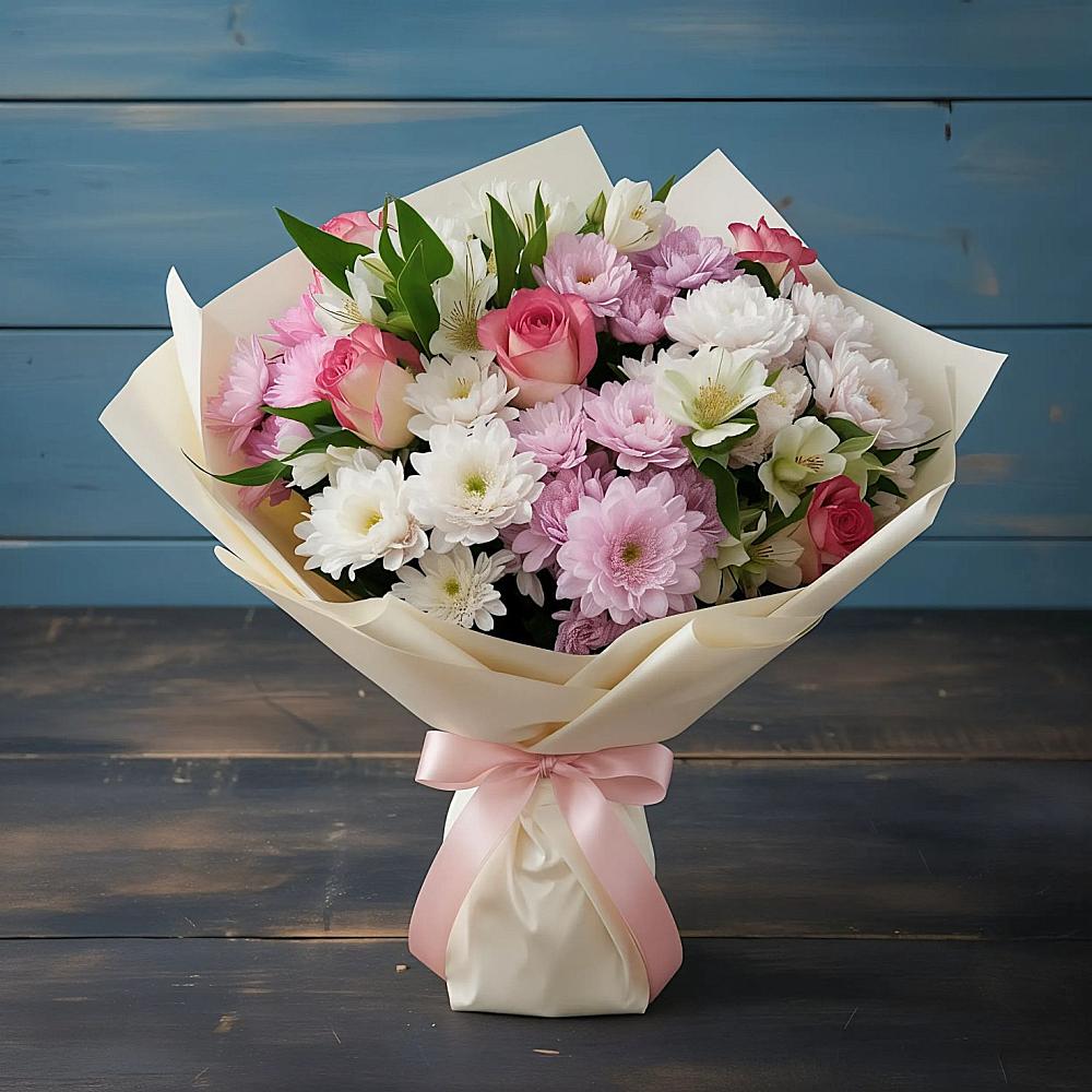 Букет цветов из: Хризантемы, Альстромерии и Розы в Волжском Самарской области